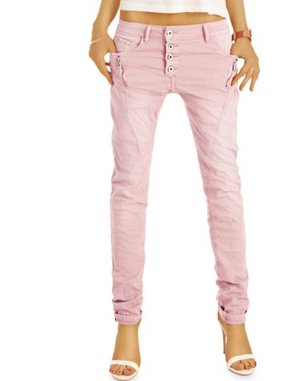 Stretch Baggy Boyfriend Hüftjeans im Tapered Relaxed Fit - Knopfleiste & Reißverschluss Damen Jeanshose - j6i