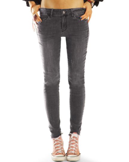 Medium Waist Tapered Fit Röhrenjeans Skinny lange Stretch Hose - Damen -  j21L-2