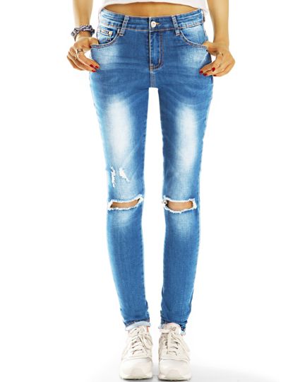 Medium Waist Röhrenjeans Skinnyjeans - destroyed vintage slim fit Hosen  - Damen - j9e-1