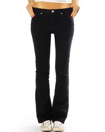 Damen Basic Boot Cut Schlag Jeans Hose in Schwarz im Medium Waist - j2L-1