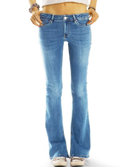 Bootcut Jeans Hüftjeans / Mid waist Bequeme blaue Stretch Fit Passform Hosen mit cut-out -  Damen - j20i-3
