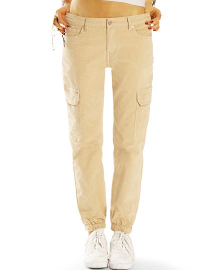 Medium waist Cargo Cord Hosen tapered, cropped Style Hose stretch fit - Damen - j26r-1