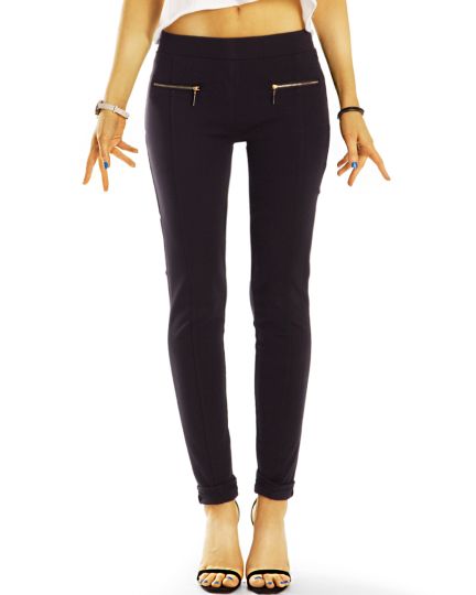 Schwarze Elegante Stoffhose - Klassische Röhren Hose eng geschnitten skinny slim fit - Damen - j19L