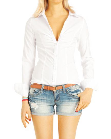 Gestreifte Damen Bluse - Hemden Oberteil in taillierter Passform - t25z
