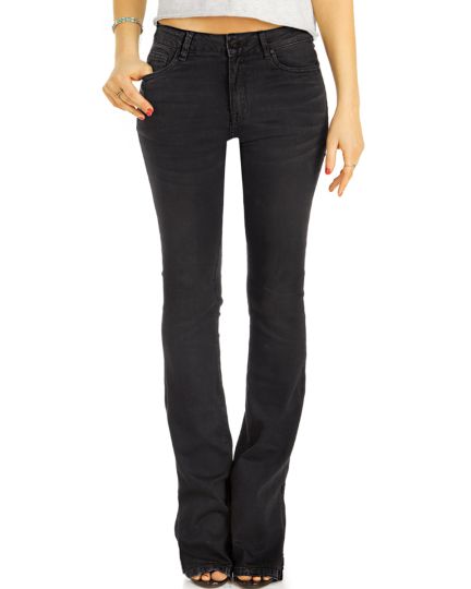 Bootcut Jeans Hüftjeans / Mid waist Bequeme schwarze Stretch Fit Passform Hosen mit cut out -  Damen - j27r
