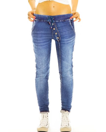 Jogging Pants stretchige Hose mit asymmetrischer Knopfleiste und Slim Fit Schnitt - Damen - j6p-hellblau