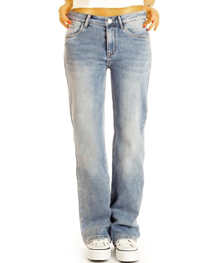 Gerade Jeanshose loose fit Hose bequeme Straight cut Jeans medium waist Boyfriendjeans- Damen - j39k