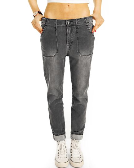 Baggy Boyfriend Low Waist Hüftjeans Hose Tapered - lockerer  Style mit Stretchbund - Damen- j2f