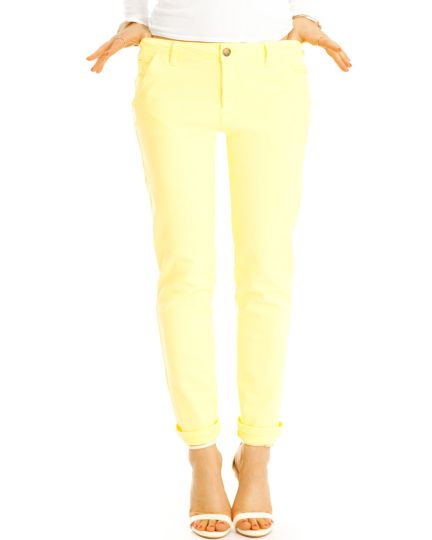 Medium waist Chinohose bequeme bunte Stoffhosen stretchig - Damen - j37L-1