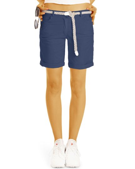 Sommer Chino Stoff Shorts - Kurze lockere Hosen mit Gürtel - Damen - h23a