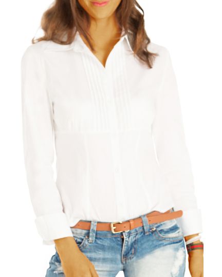 Elegante Blusen - Taillierte Langarm Hemden mit strukturierter Brust, volantierte Tops - Damen - t38z