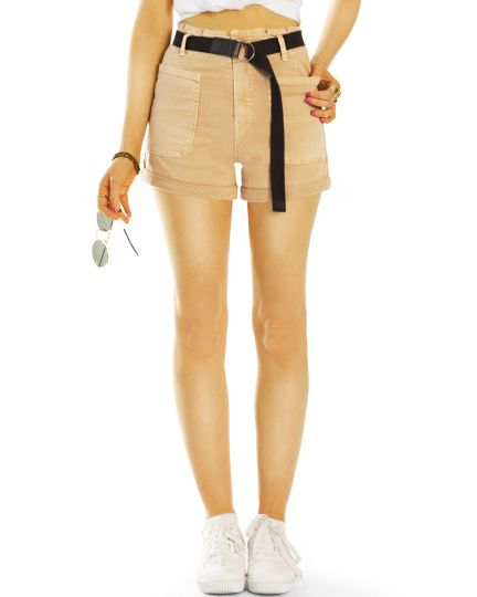 Chino Shorts, kurze, moderne Hosen mit Gürtel - Damen - j14e