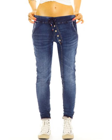 Jogging Pants stretchige Hose mit asymmetrischer Knopfleiste und Slim Fit Schnitt - Damen - j6p-dunkelblau