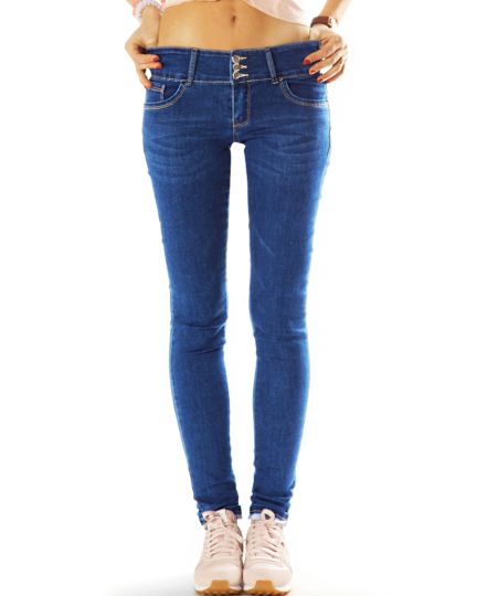 Röhrenjeans Hüftjeans Skinny Low Waist Enge Stretchhose Breiter 3-Knopf Bund - Damen - j3e-1