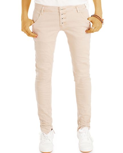 Slim Fit Low Waist Hosen - Hüftjeans - schmale Passform & Knopfleiste in mint und beige- Damen - j59i
