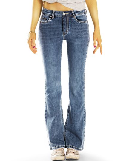 Bootcut Jeans Hüftjeans Bequeme Stretch Fit Passform Hosen Medium Waist -  Damen - j40L-1-q