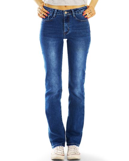 Medium waist straight cut Jeans regular blaue denim stretch Hosen - Damen - j34L