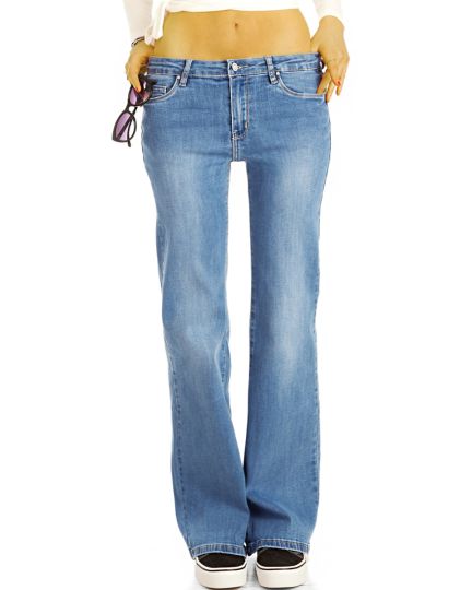 Medium Waist Bootcut Stretch Jeans Hosen in blau Schlagjeans - lockerer Schnitt  - Damen - j4L-2