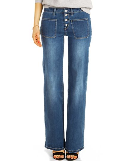 Bootcut Jeans, medium waist Jeans blau und weiß , Hosen mit ausgestelltem Bein  -  Damen - j16r-1