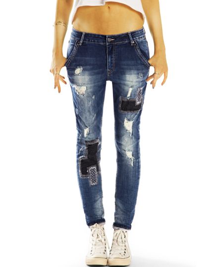 Design Jeanshose Hüftjeans Boyfriend Baggy mit Flicken, weiter lockerer Tapered Schnitt - Damen - j4i