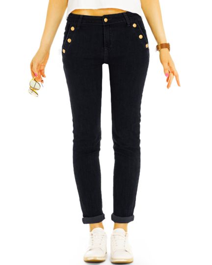 Medium waist slim fit Jeans stretchige bequeme Hosen mit Knopfleisten - Damen - j3p