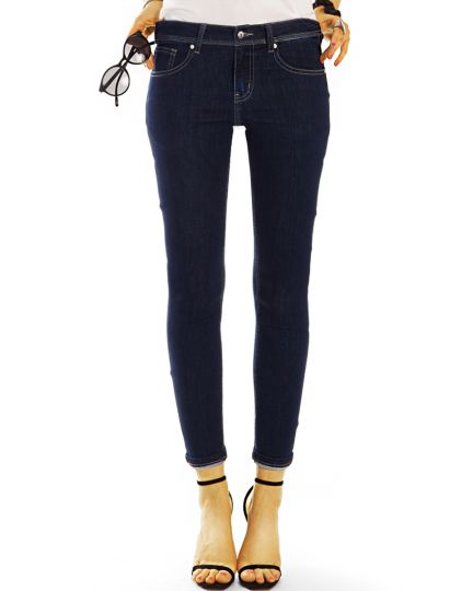 Mid Waist Röhrenjeans Skinny Fit Stretch Hose in dunkelblau - Damen - 11e-q1