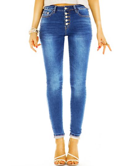 Medium waist Röhrenjeans Hose mit Knopfleiste - bequeme stretch skinny Denim Jeans - Damen - j4e-1
