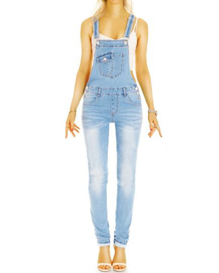 Damen Jeans Latzhose - skinny fit Lässiger bequemer Denim Overall in hellblau - j20g