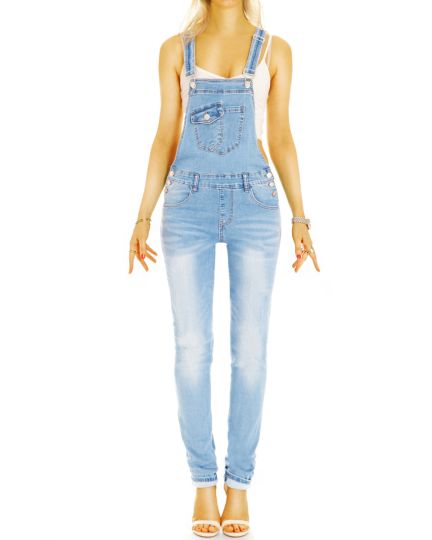 Damen Jeans Latzhose - skinny fit Lässiger bequemer Denim Overall in hellblau - j20g