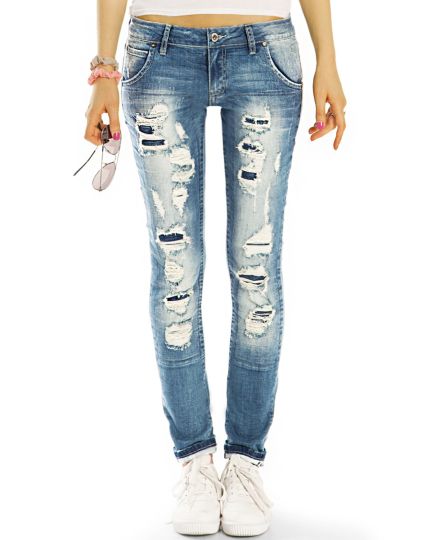 Low Waist Hüftjeans Hose Röhrenjeans Destroyed Used Vintage Slimfit Regular- Damen - j1f