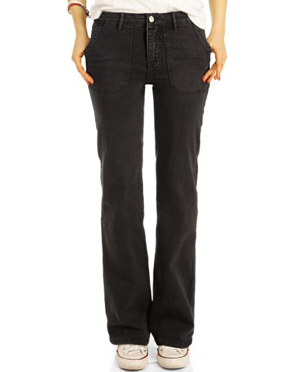 Bootcut Jeans, medium waist Hosen blau und schwarz, stretch fit Passform Hosen -  Damen - j31k