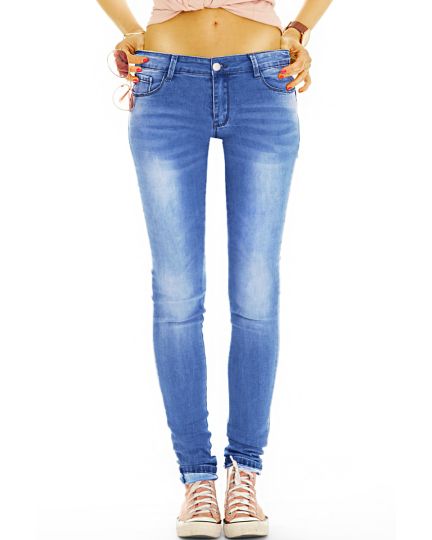 Low Rise Jeans Hose niedrige Leibhöhe Röhrenjeans Skinny Stretch Hüftjeans - Damen - j36p-dunkelblau