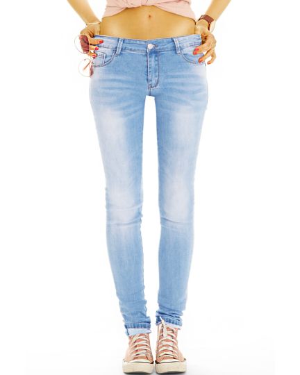 Low Rise Jeans Hose niedrige Leibhöhe Röhrenjeans Skinny Stretch Hüftjeans - Damen - j36p-hellblau