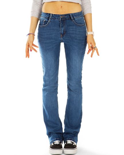 Medium waist bootcut Jeans regular blaue denim stretch Hosen, Schlaghose - Damen - j47L
