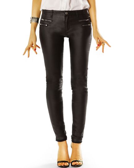 Vegane Röhrenhose skinny low waist Stoffhose hüftige stretch pushup Kunstlederhose - Damen - j15i-1