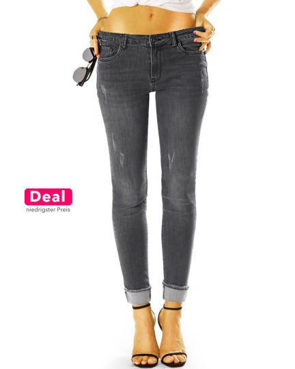 Medium Waist Tapered Fit Röhrenjeans Skinny lange Stretch Hose - Damen -  j21L-2