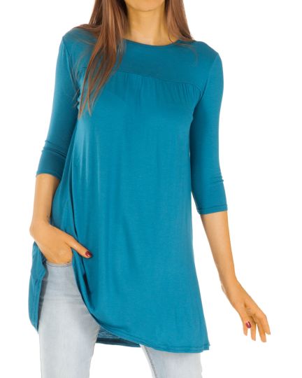 Longtop in A-Linie Schnitt mit Raffung und 1/2 Ärmel , Minikleid, langes Oberteil - Damen - t65p