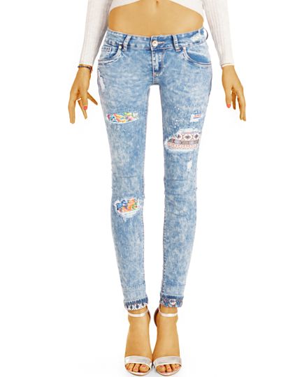 Extravagante Designer Low Waist Hüftjeans, ausgefallene zerrissene Destroyed Style-Optik - Damen -  j28p