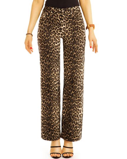 Damen Hose mit Leoprint und geradem Bein - straight cut Hose im ausgefallenen Muster - j29L-3