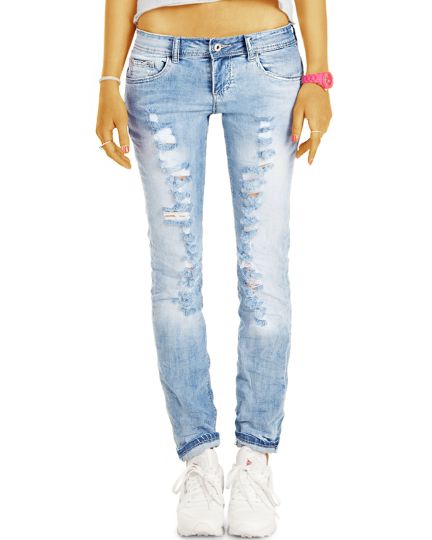 Stretch Jeans Ripped Destroyed Low Waist Hüfthose Vintage Zerrissen  - Damen - j25p