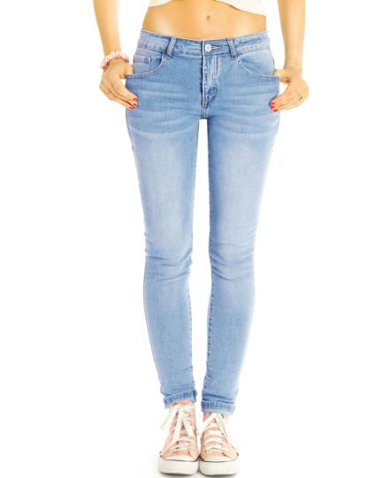 Hüftige Low Waist Jeans Hose stretchige Röhrenjeans hellblaue Skinny Stretch bequem - Damen - j1k-3