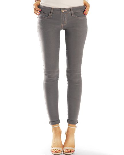 low waist slim cut Jeans regular graue Jeans stretch Hosen - Damen - j48L