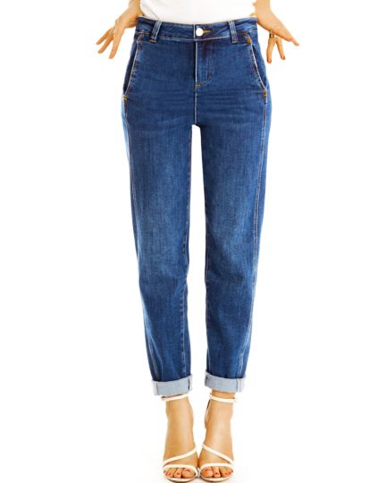 Mom fit Jeans Hosen bequeme High waist Stretchjeans mit angesagten Seitentaschen - Damen -  j40L-2