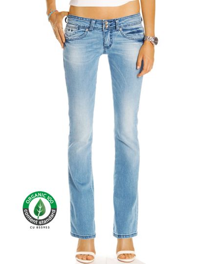 Premium Flared Bootcutjeans Hose aus Bio Denim - Low Waist Stretch Hüftjeans - Damen - Bio_003a