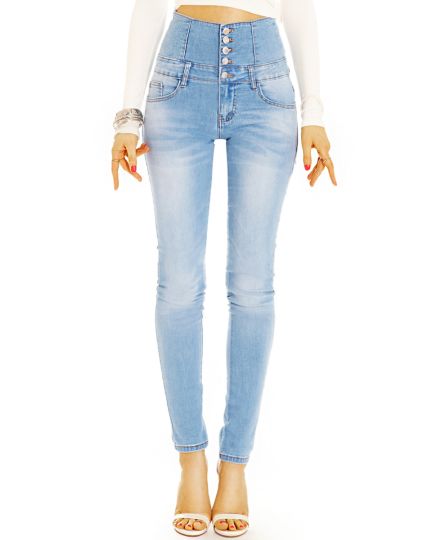 High Waist Slimfit Röhrenjeans Skinny Stretch Hosen mit langer Knopfleiste - Damen - j35p