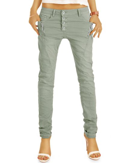 Stretch Baggy Boyfriend Hüftjeans im Tapered Relaxed Fit - Knopfleiste & Reißverschluss Damen Jeanshose - j6i