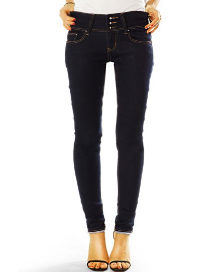 Damen Röhrenjeans - enge Slim Fit Hüftjeans mit breitem 3 Knopf Bund - Frauen - j26g