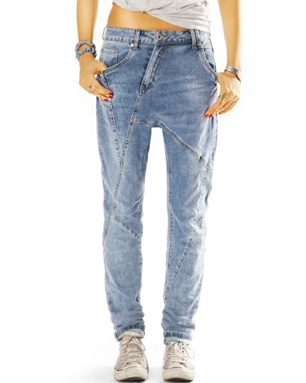 Baggy Loose Fit Jeans Low Waist Jeanshose mit schräger verdeckter Knopfleiste - Damen - j11L