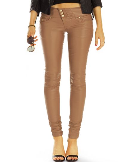 Röhrenhose vegane super skinny low waist Jeans hüftige strech pushup Kunstlederhose - Damen - j44L-1