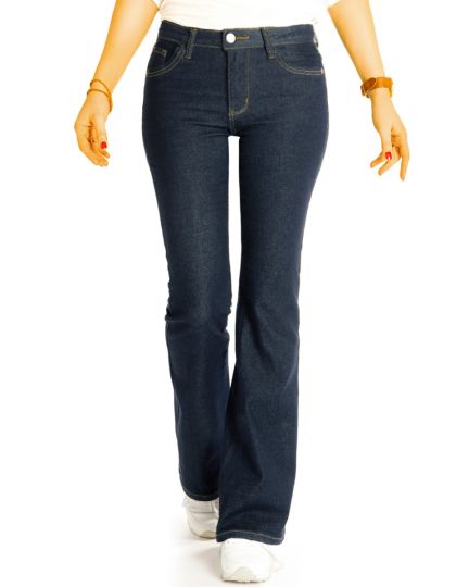 Hüftjeans Bootcut Jeanshose – dunkelblaue Low Waist Stretchjeans Schlaghose - Damen - j43k-1